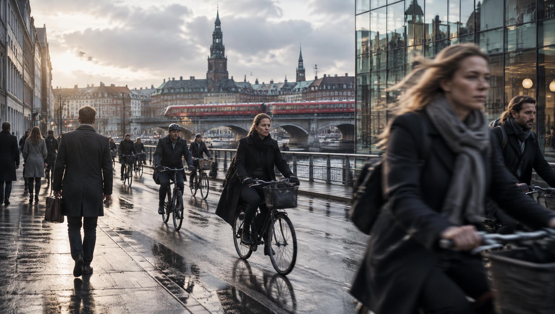 Copenhagen commuters moving through the city